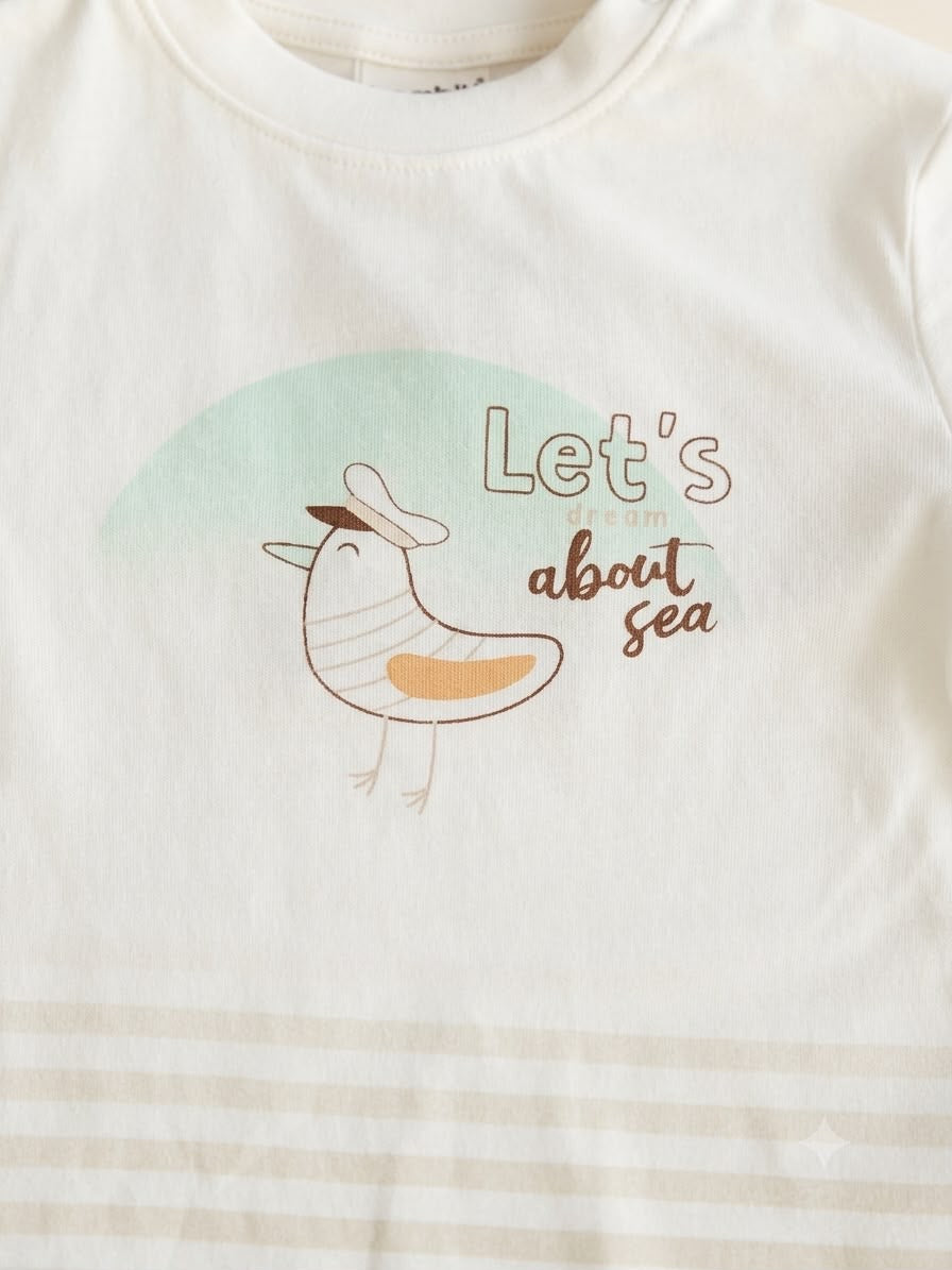 Martı Baskılı Tişört & Mint Kargo Şort 
Erkek Bebek İkili Yaz Takımı