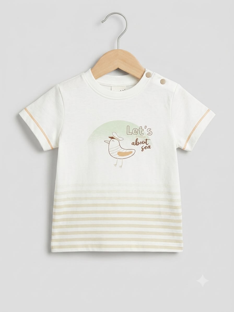 Martı Baskılı Tişört & Mint Kargo Şort 
Erkek Bebek İkili Yaz Takımı