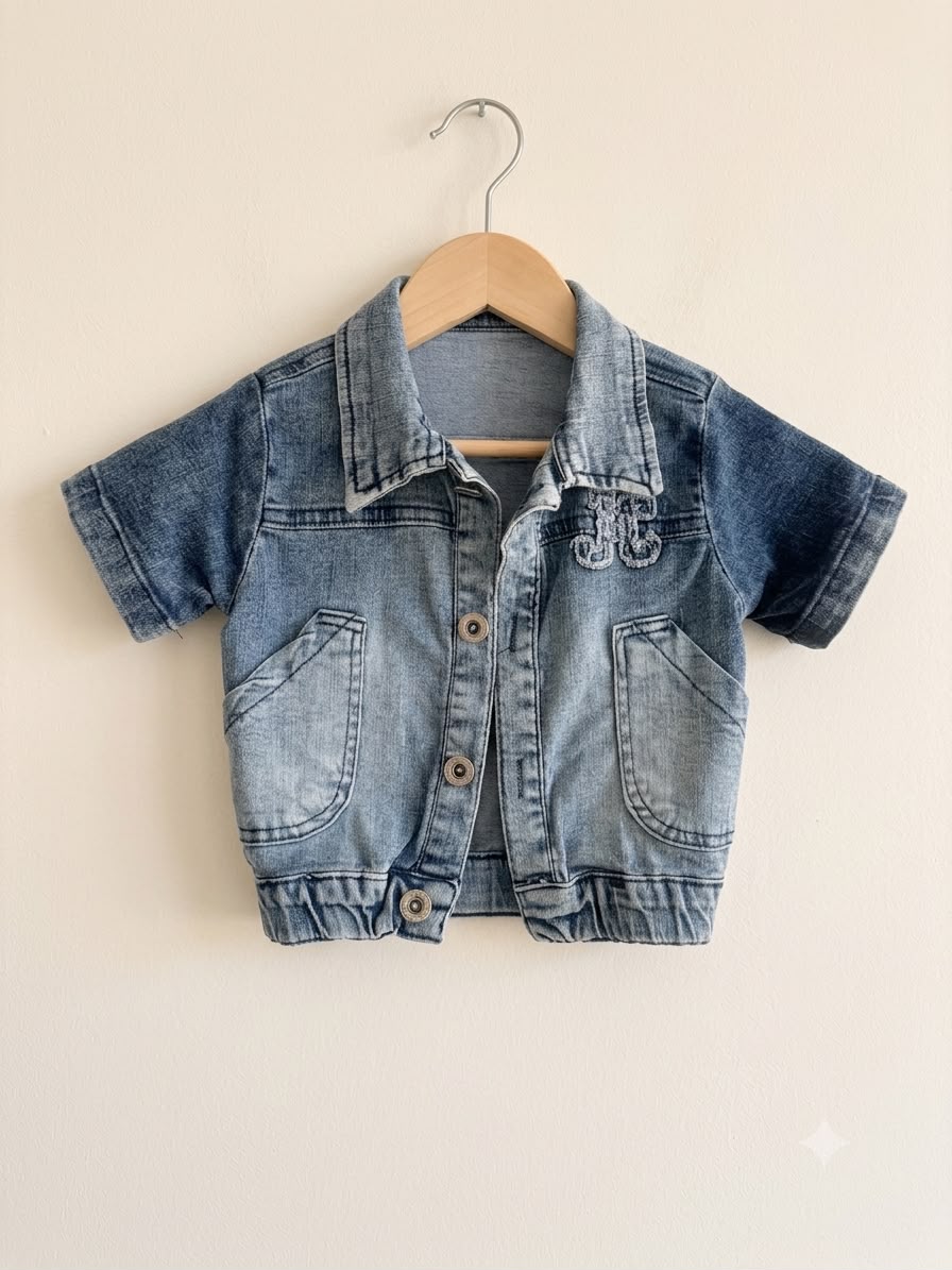 Nakışlı Denim Ceket & Şort Erkek Bebek 
Üçlü Takım