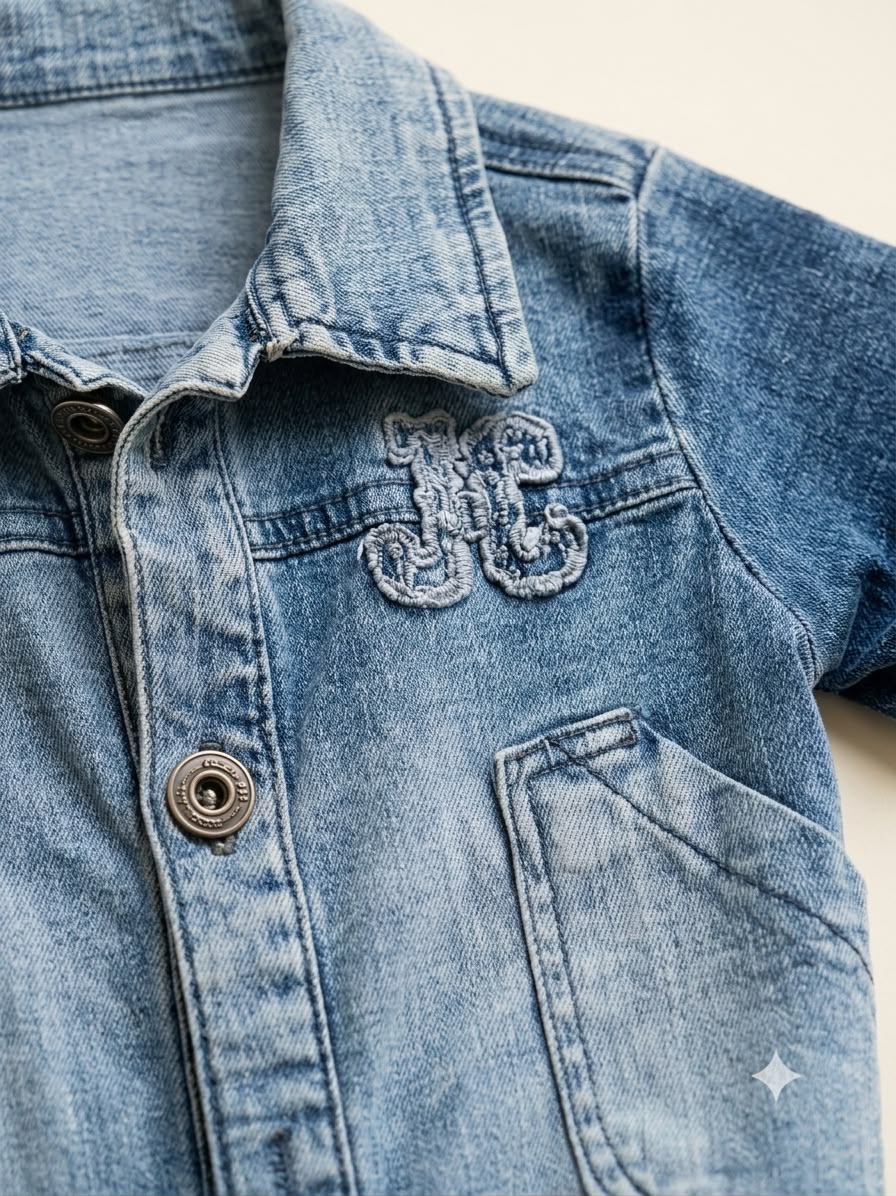 Nakışlı Denim Ceket & Şort Erkek Bebek 
Üçlü Takım