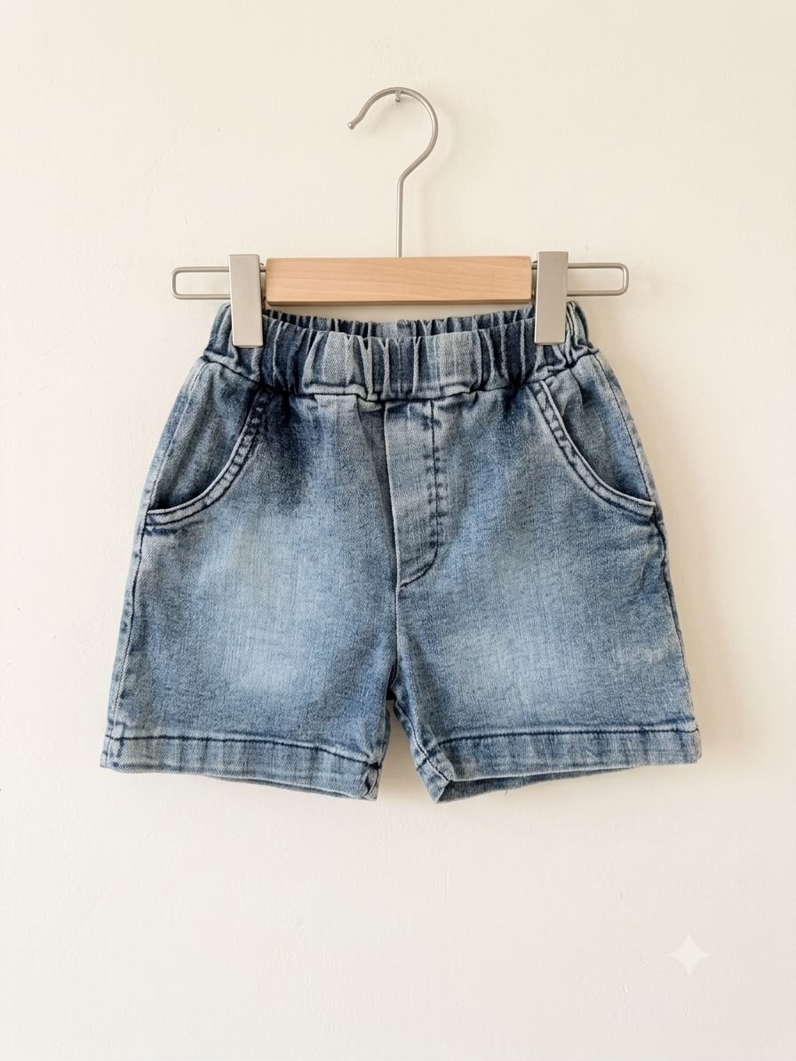 Nakışlı Denim Ceket & Şort Erkek Bebek 
Üçlü Takım