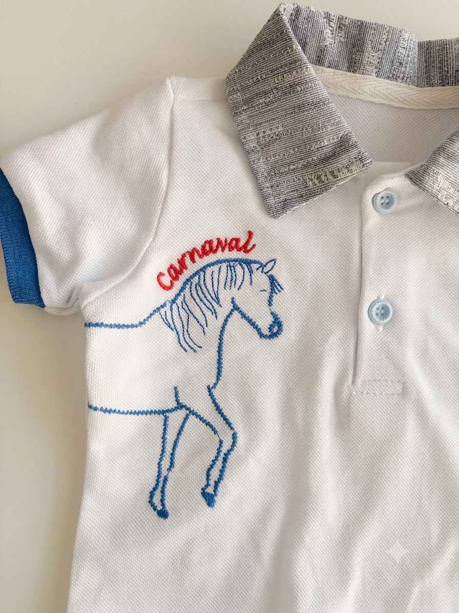 At Nakışlı Polo Yaka Tişört & Çizgili 
Dokuma Şort Erkek Bebek İkili Takım