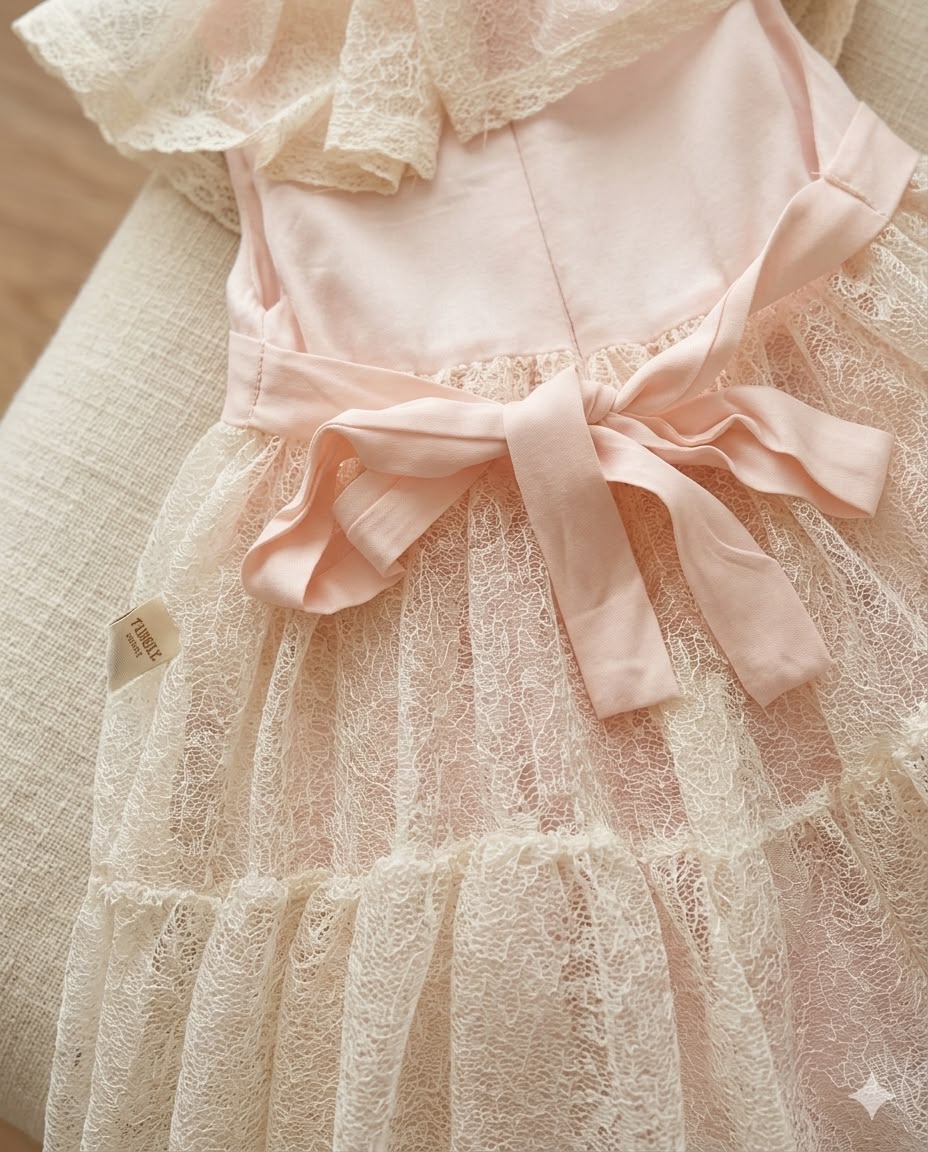 Pembe Dantel Fırfırlı Prenses Kız Bebek Elbisesi