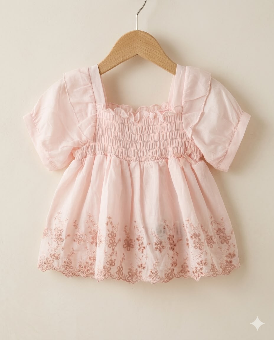 Nakışlı Pembe Bluz & Denim Şort Kız Çocuk Yaz Takımı